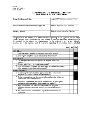 Administrative appraisal review for single family housing - forms sc egov usda