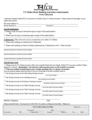 Temple-Inland FCU Online Banking Activation Authorization