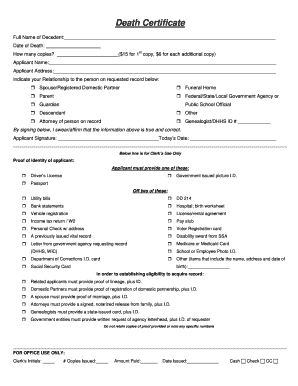 Death Certificate Application Form