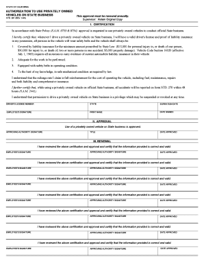 California Authorization to Use Privately Owned Vehicles on State Business