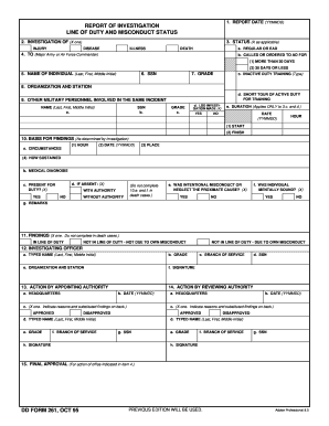 DD Form 261 Report of Investigation