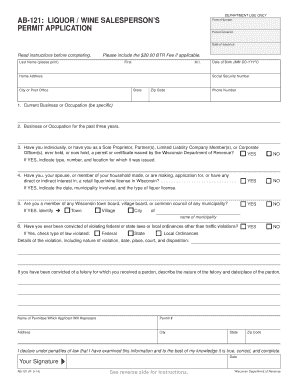 Wisconsin Liquor Wine Salesperson Permit Application