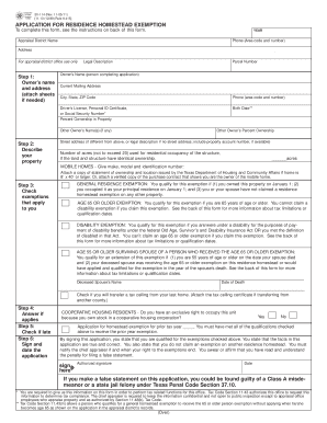 Texas Residence Homestead Exemption Application