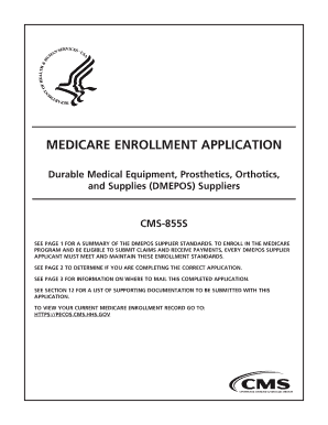 CMS-855S Medicare DMEPOS Supplier Enrollment Application