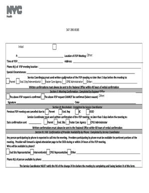 IFSP Meeting Request Confirmation Form