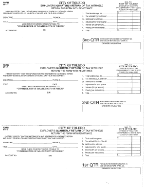City of Toledo Employer's Quarterly Return of Tax Withheld