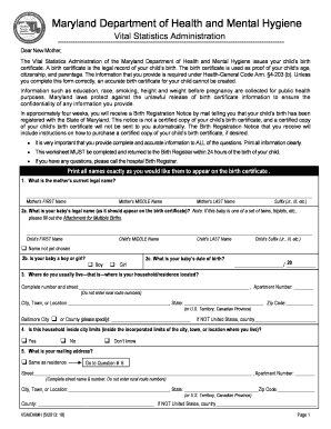 Maryland Birth Certificate Registration Form