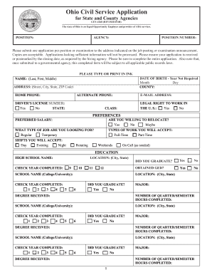 Ohio Civil Service Application Form