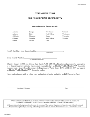 Arizona Fingerprint Reciprocity Form