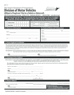 West Virginia Duplicate Title Affidavit