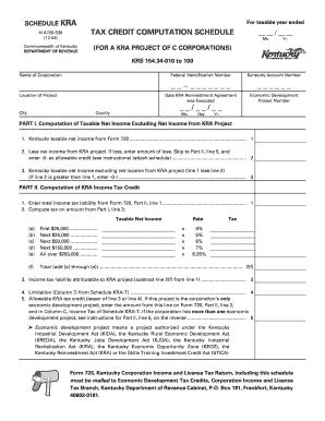 Kentucky KRA Tax Credit Computation Schedule