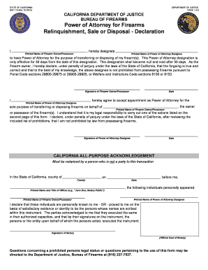 California Power of Attorney for Firearms Relinquishment