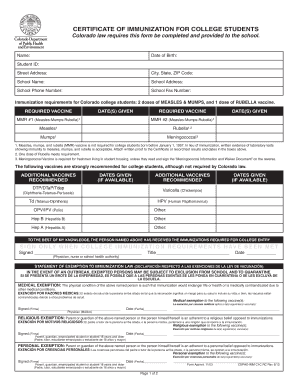 Colorado College Student Immunization Certificate
