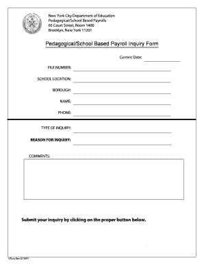 Pedagogical/School Based Payroll Inquiry Form