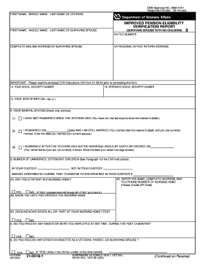 VA Form 21-0518 Improved Pension Eligibility Verification Report