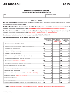Arkansas Individual Income Tax Schedule of Adjustments