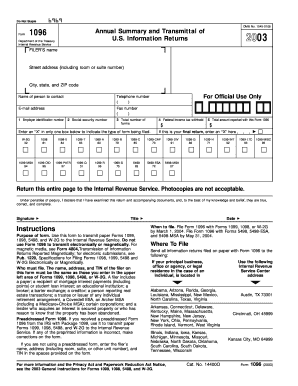 IRS Form 1096 Annual Summary and Transmittal
