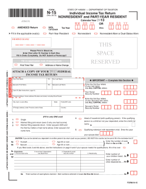 Hawaii N-15 Individual Income Tax Return