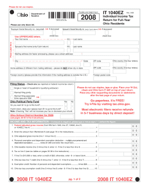 Ohio IT 1040EZ Tax Form