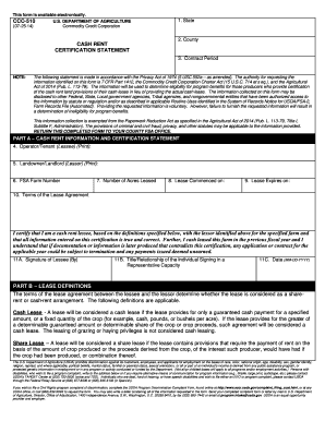 USDA Cash Rent Certification Statement