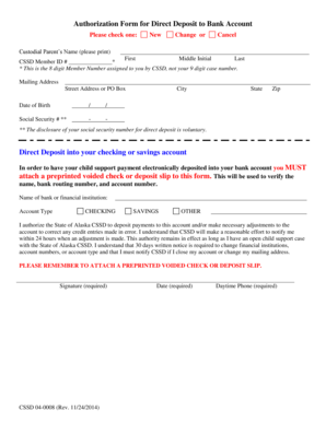 Alaska Direct Deposit Authorization Form