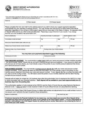 Indiana Direct Deposit Authorization Form