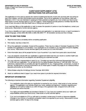 Wisconsin Caretaker Supplement Application