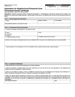 Michigan Neighborhood Enterprise Zone Homestead Facility Certificate Application