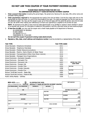PA Corporation Specialty Taxes Estimated Payment Coupon