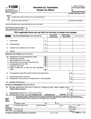 Form 1120X Amended US Corporation Tax Return