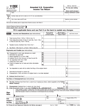 Amended US Corporation Tax Return Form 1120X