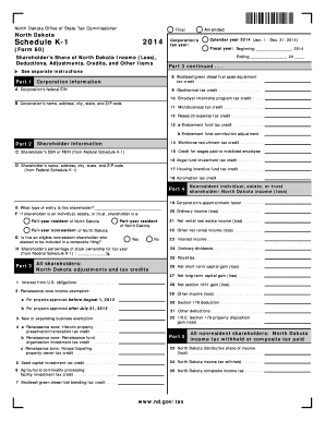 North Dakota Schedule K-1 2014