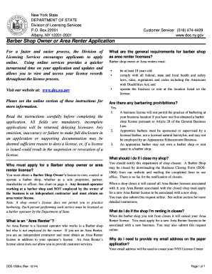 New York Barber Shop Owner or Area Renter Application