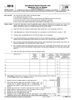 IRS Form 8919 Medicare Tax on Wages 2009