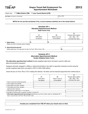 Oregon Transit Self-Employment Tax Apportionment Worksheet