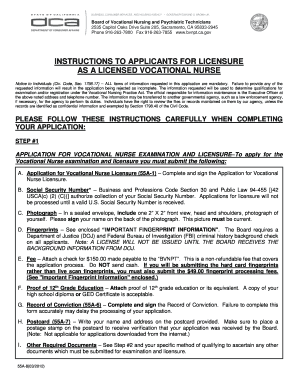 California Vocational Nurse Licensure Application