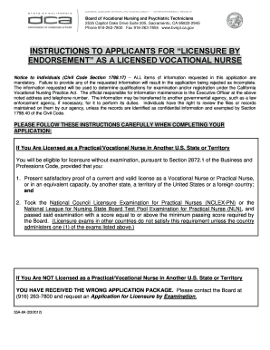 California Vocational Nurse Licensure by Endorsement Application