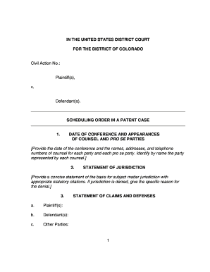 Scheduling Order in a Patent Case