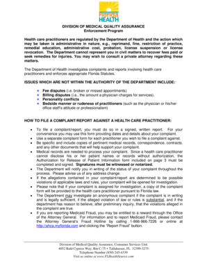 Florida Healthcare Practitioner Complaint Form