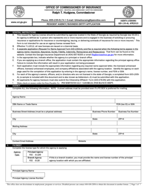 Georgia Resident Agency License Application