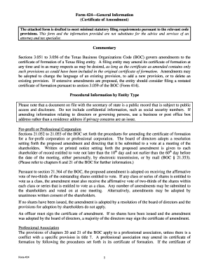 Texas Certificate of Amendment