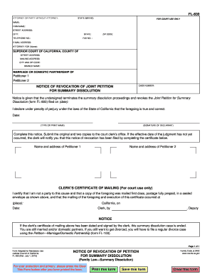 Notice of Revocation of Joint Petition for Summary Dissolution