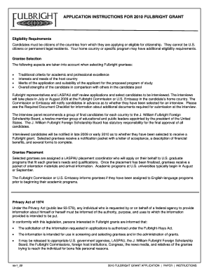 2010 Fulbright Grant Application
