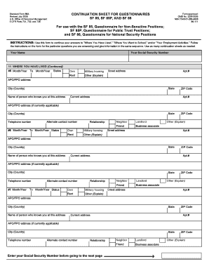 Standard Form 86A Continuation Sheet