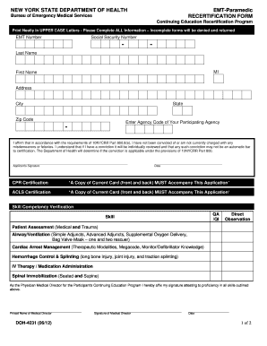 New York EMT-Paramedic Recertification Form