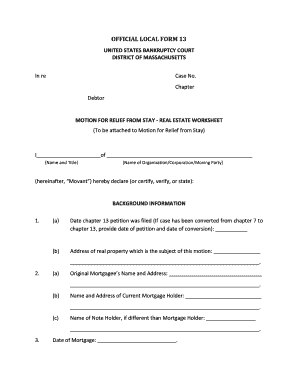 Motion for Relief from Stay - Real Estate Worksheet