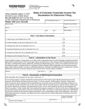 Colorado Corporate Income Tax Declaration Form DR 8453C