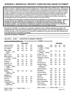 Oklahoma Residential Property Condition Disclosure Statement