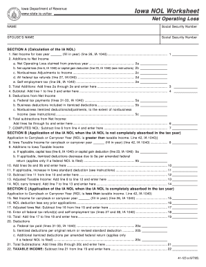 Iowa Net Operating Loss Worksheet