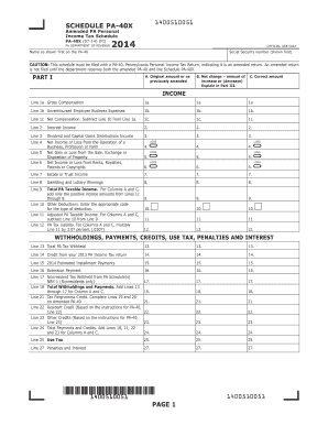 Amended PA Personal Income Tax Schedule